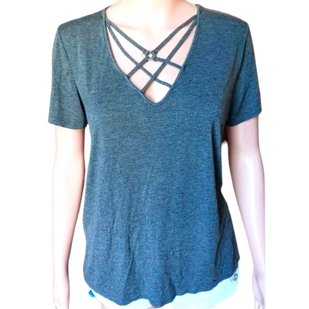 Women's Criss Cross V Neck T Shirt